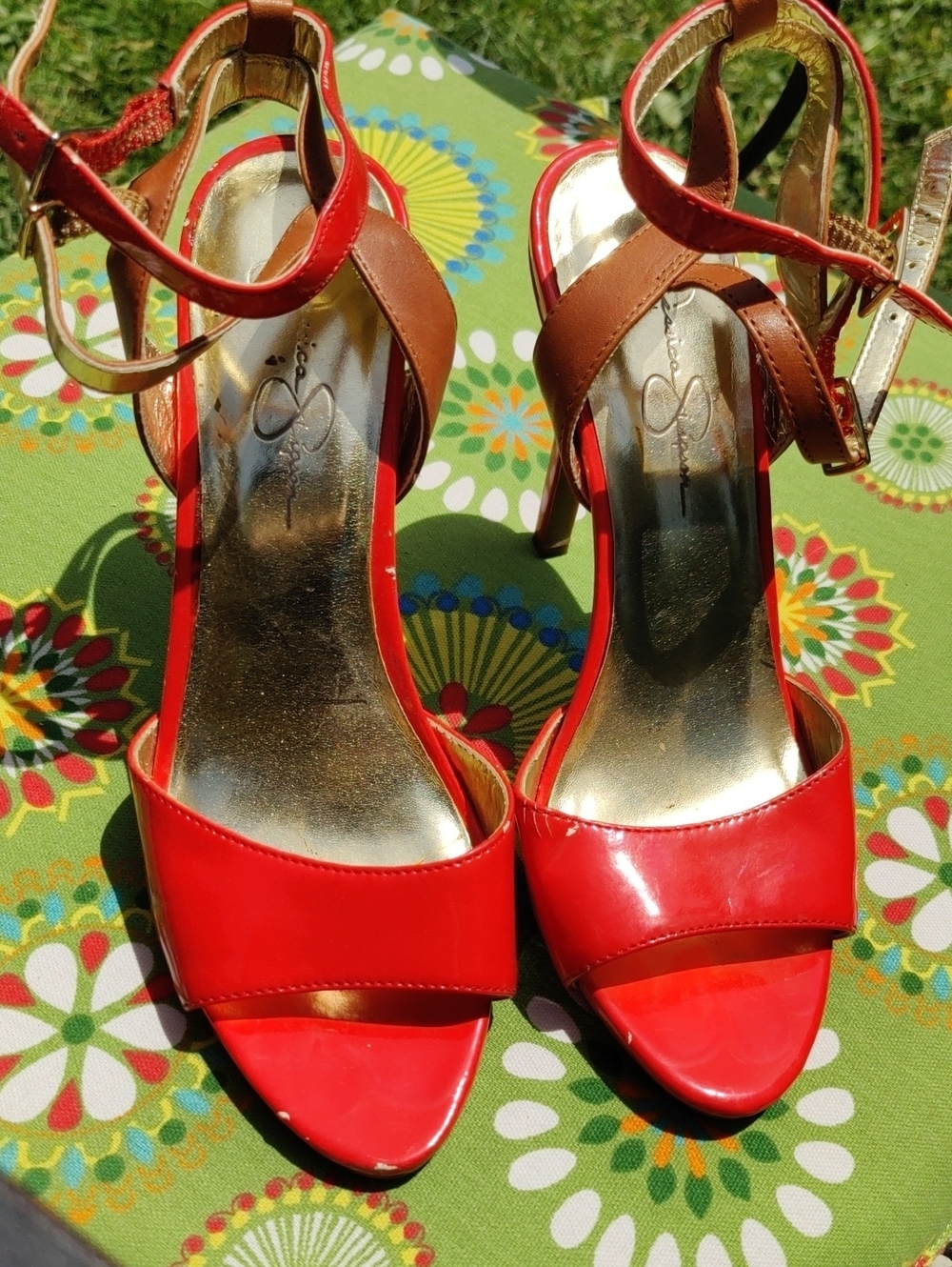 Jessica Simpson Red Open-Toe Ankle-Strap Women’s Heels